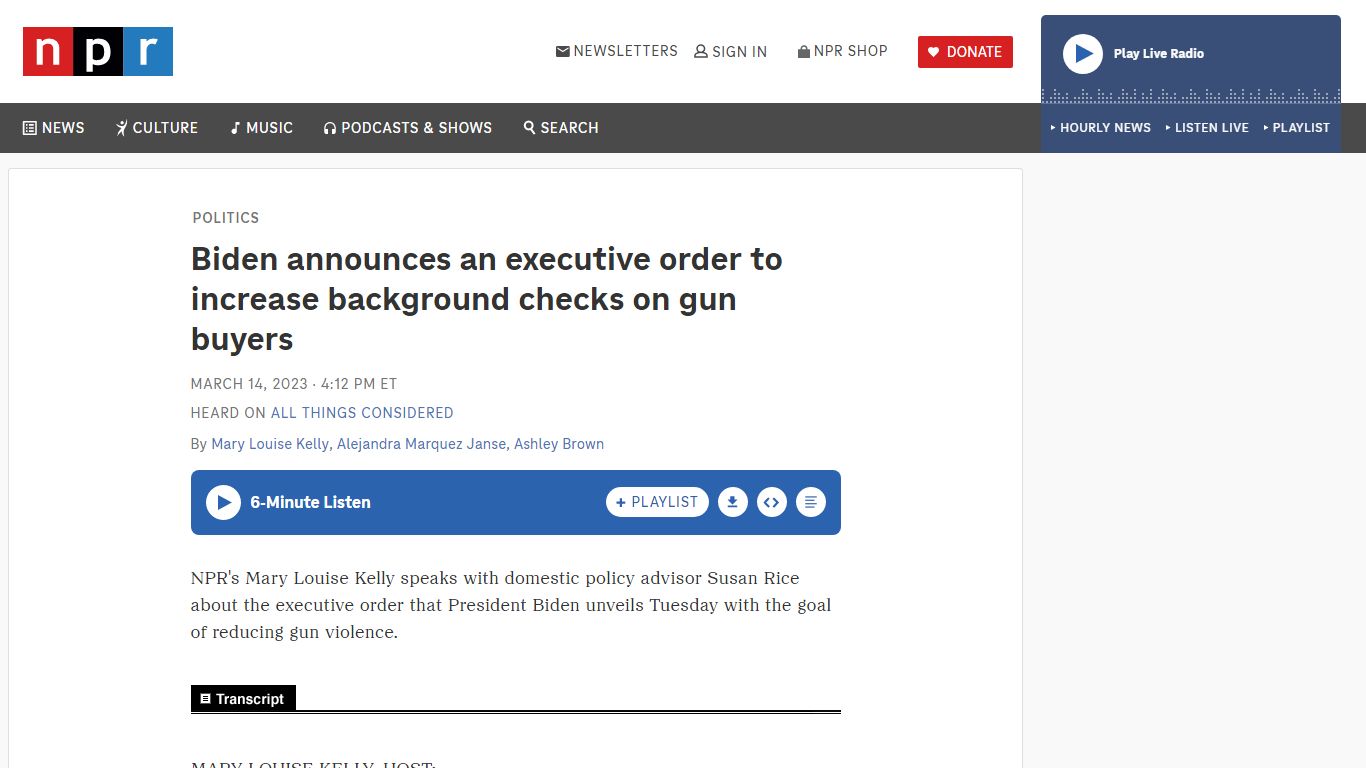 Biden announces an executive order to increase background checks ... - NPR